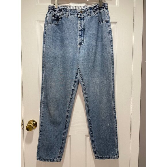 Vintage Lee Acid Wash Jeans Womens High Rise Mom Elastic Waist Size 12 Blue - Picture 1 of 10